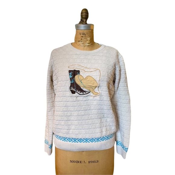 Cabela's Sweaters - Cabela's Knit Sweater Embroidered Boot Hat Lasso M
